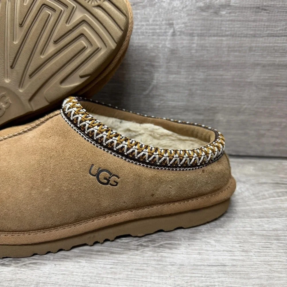 UGG Tasman Slippers Kids Size 3 Chestnut Brown Suede Braided Trim 1019066K